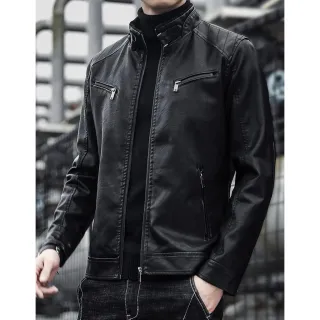 Pronta Entrega Jaqueta Masculina Moderna de Couro Resistente - Preto
