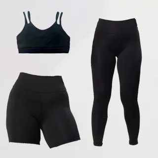 Top de academia, calça legging e shortinho: Kit básico fitness - Preto