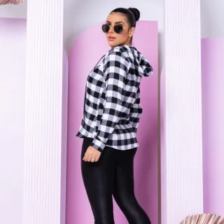 Camisa feminina manga longa xadrez flanelada SEM TOUCA - Vermelho