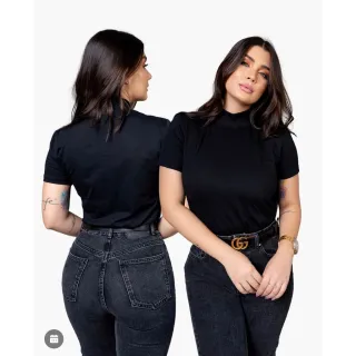 T-shirt Lisa Feminina Gola Alta Zara Basic 100% Algodão - Verde Militar