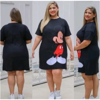Camisão Plus Size Estampado em Malha Feminino - Vestido de Malha - TURMA DO MICKEY ROSE