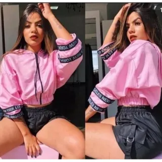 Blusa Feminina Corta Vento com Capuz em Tactel - Rosa