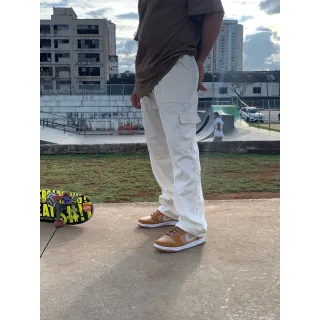 Calça Cargo Unissex Tecido Leve 5 Bolso - Promoção - MARROM LINHA BRANCA