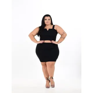 LEIA A DESCRIÇÃO - Conjunto PLUS SIZE Saia + Cropped 026 - Preto