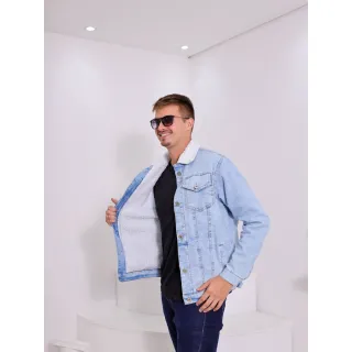 Casacos de inverno masculino em jeans forrados com alpaca