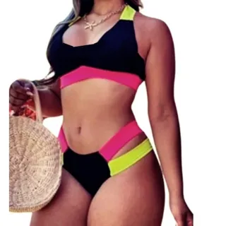Promoção Biquíni Neon Luxo Blogueira - Super Lindo - PRETO NEON ROSA E VERDE