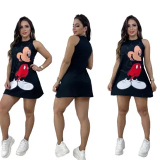 Personagens estampados em vestido regata - Vermelho liso