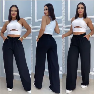 Moda 2023: Calça Pantalona Duna com Elastex na Cintura - Verao - Azul Royal