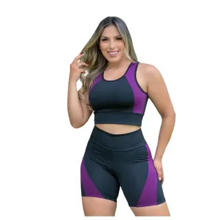 Conjunto Fitness Short e Top de Treino sem Decote - Roupa Academia - Azul Claro