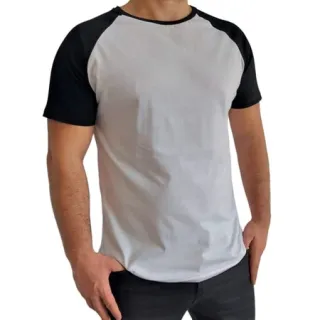 Camisa Raglan Masculina Manga Curta em Algodão Premium - BRANCO COM MANGA PRETA