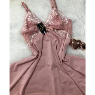 Lingerie Sensual Camisola Feminina Luxo Renda Bicolor Microfibra - Azul