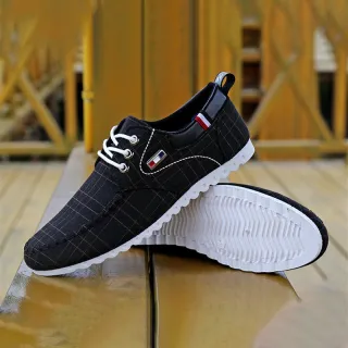 Confortáveis Sapatos Masculinos de Moda Casual em Lona Chata Macia - Preto