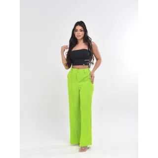 Promoção Calça Pantalona Feminina com Bolso e Botão em Tecido Duna - Laranja