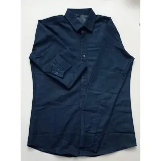 Camisa social lisa manga longa em jeans 100% algodão - JEANS ESCURO