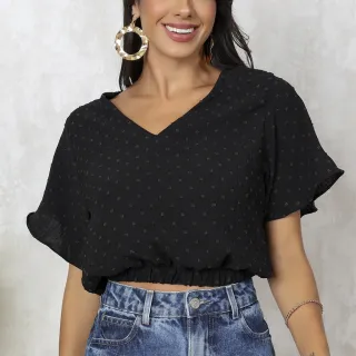 Blusa feminina tecido duna com estampa de pipoca - Púrpura
