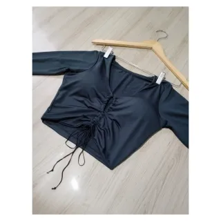 Blusa manga longa decote croped gringa - Azul Royal