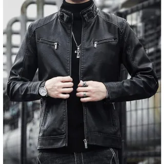 Pronta Entrega Jaqueta Masculina Moderna de Couro Resistente - Preto