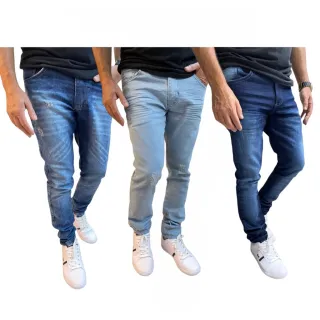 Tendência 2022: Kit com 3 Calças Jeans Masculinas Skinny de Qualidade PREMIUM e Lycra - 48