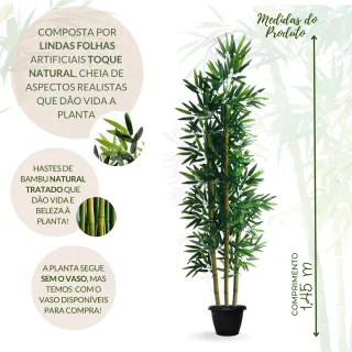 Bambu Artificial Natural - Planta de Bambu Real Toque Sorte Folha - Único