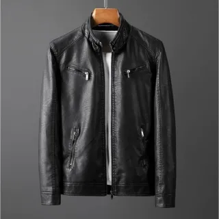 Pronta Entrega Jaqueta Masculina Moderna de Couro Resistente - Preto