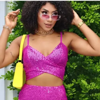 Bojo feminino paetê alcinha cropped com - Vermelho