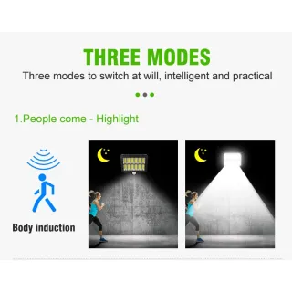 Sensor Presença Luminária Solar de Parede 120 Cob 24W com 3 Funções - Único