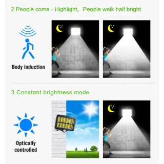 Sensor Presença Luminária Solar de Parede 120 Cob 24W com 3 Funções - Único