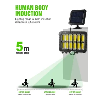 Sensor Presença Luminária Solar de Parede 120 Cob 24W com 3 Funções - Único