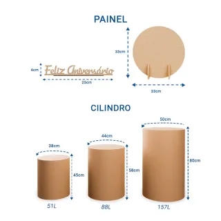 Cilindros Decorativos Kit Trio P,M,G para Festas de Mesa - Único