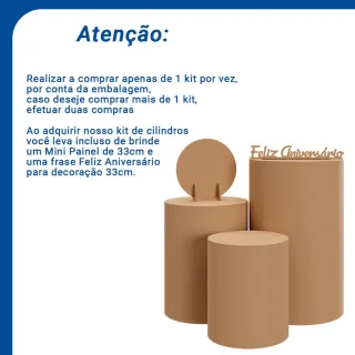 Cilindros Decorativos Kit Trio P,M,G para Festas de Mesa - Único