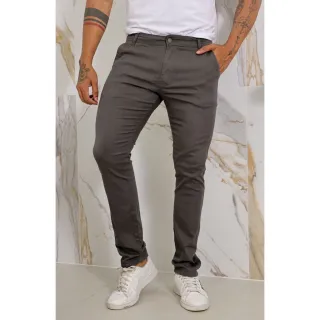 Calça Masculina Slim Fit Sarja, Bolso Faca, Cores Variadas - Areia