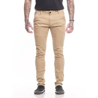 Calça Masculina Slim Fit Sarja, Bolso Faca, Cores Variadas - Areia