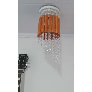 Cristais e Madeira Lustre Luminária Plafon Alto Brilho Sala Quarto - Único