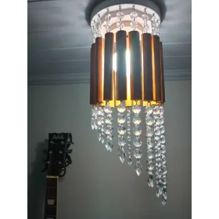 Cristais e Madeira Lustre Luminária Plafon Alto Brilho Sala Quarto - Único