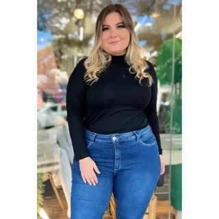Blusa Plus Size Manga Longa Cacharrel Feminina do 44 ao 56 - Preto