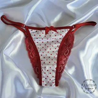 Lingerie Julia Estampada com Renda e Regulagem de Calcinha Romantic - Bolinha vermelha