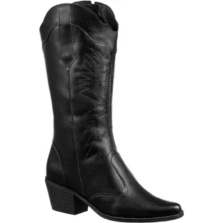 Botas Texanas Femininas GiGiL - Cano Baixo, Salto Médio - Preto