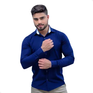 Camisa Social Masculina Luxo Exclusiva Manga Longa Slim Tricoline - Compre Online na Raryel - Verde Claro
