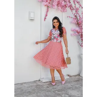 Moda evangélica: Conjunto saia, blusa e cinto - Preto floral
