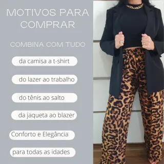 Tendência Pantalona Feminina Animal Print - Cintura Alta - Estampa 2