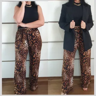 Tendência Pantalona Feminina Animal Print - Cintura Alta - Estampa 2