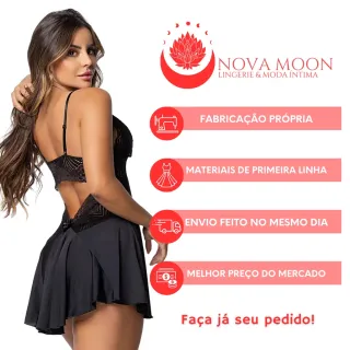 Lingerie Sensual Feminina - Camisola com Calcinha Renda Regulável - Frozen