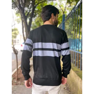 Suéter Masculino de Inverno com Listras em Modal - Blusa Frio 3RD SD359 - Preto