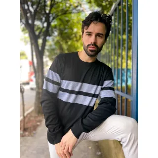 Suéter Masculino de Inverno com Listras em Modal - Blusa Frio 3RD SD359 - Preto