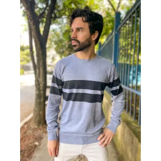 Suéter Masculino de Inverno com Listras em Modal - Blusa Frio 3RD SD359 - Preto