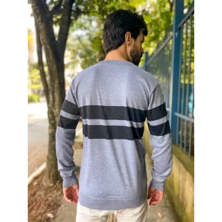 Suéter Masculino de Inverno com Listras em Modal - Blusa Frio 3RD SD359 - Preto