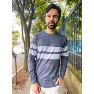 Suéter Masculino de Inverno com Listras em Modal - Blusa Frio 3RD SD359 - Preto
