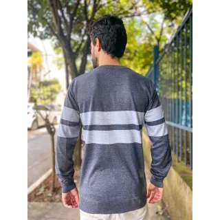 Suéter Masculino de Inverno com Listras em Modal - Blusa Frio 3RD SD359 - Preto