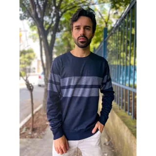 Suéter Masculino de Inverno com Listras em Modal - Blusa Frio 3RD SD359 - Preto