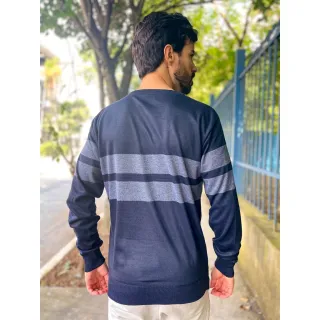 Suéter Masculino de Inverno com Listras em Modal - Blusa Frio 3RD SD359 - Preto